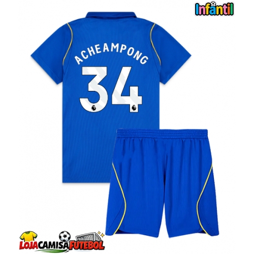 Camisa de Futebol Chelsea Josh Acheampong #34 Equipamento Principal Infantil 2026-27 Manga Curta (+ Calças curtas)